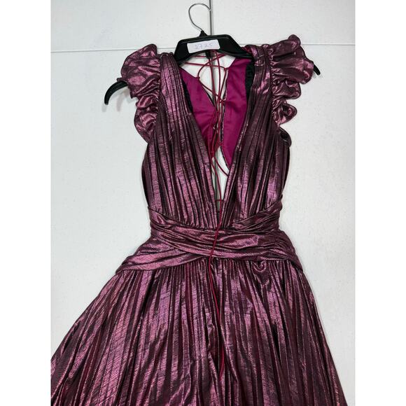 leena for Mac Duggal Ruffle Sleeve Metallic Gown pink maxi dress Size 12 - Picture 3 of 5